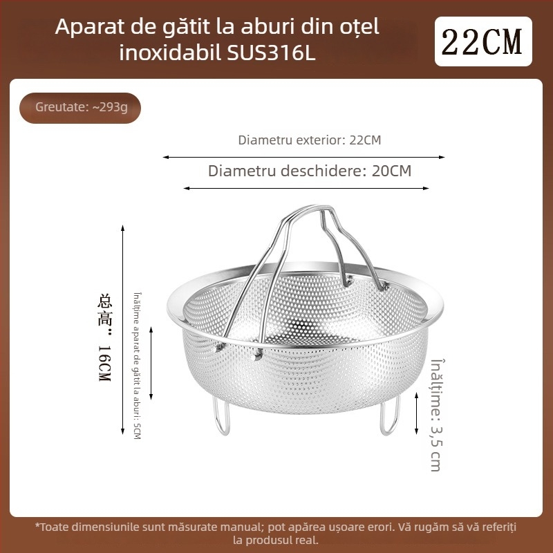 Raft de aburi din oțel inoxidabil 316L pentru oală de gătit orez, tavă de abur multifuncțională cu coș de scurgere