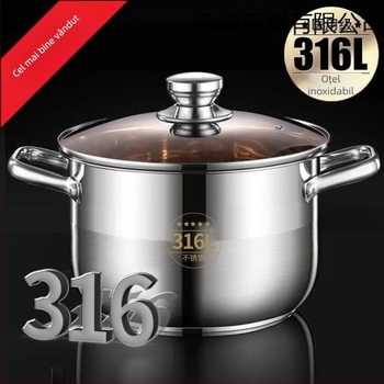 Oală de supă din oțel inoxidabil 316, grosime extra, pentru uz casnic — pentru fiert, gătit la terci, hot pot și gătit la abur; compatibilă cu aragaz cu gaz și plită cu inducție