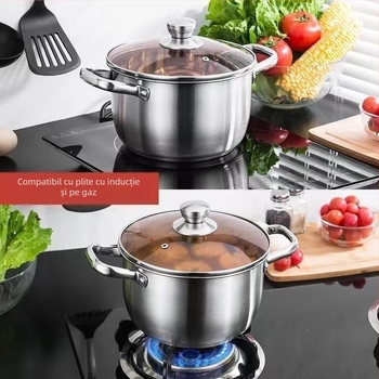 Oală de supă din oțel inoxidabil 316, grosime extra, pentru uz casnic — pentru fiert, gătit la terci, hot pot și gătit la abur; compatibilă cu aragaz cu gaz și plită cu inducție