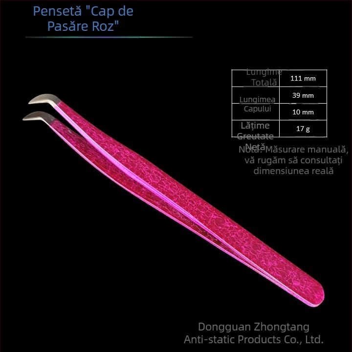 Instrument pentru aplicarea extensiilor de gene cu design floare de gheață și textură crăpată, din oțel inoxidabil, precizie înaltă