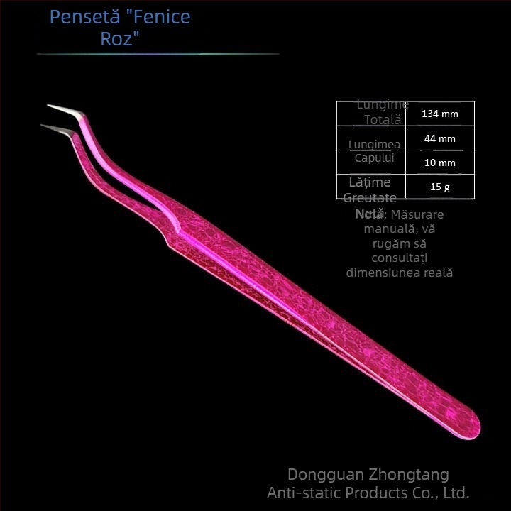 Instrument pentru aplicarea extensiilor de gene cu design floare de gheață și textură crăpată, din oțel inoxidabil, precizie înaltă