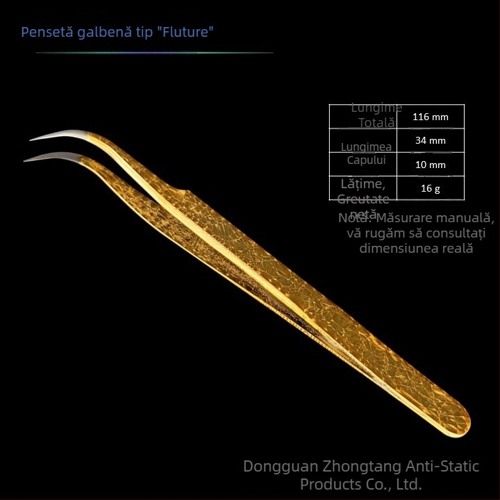 Instrument pentru aplicarea extensiilor de gene cu design floare de gheață și textură crăpată, din oțel inoxidabil, precizie înaltă