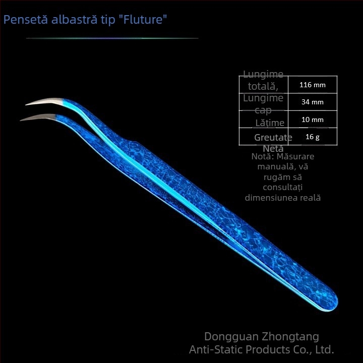 Instrument pentru aplicarea extensiilor de gene cu design floare de gheață și textură crăpată, din oțel inoxidabil, precizie înaltă