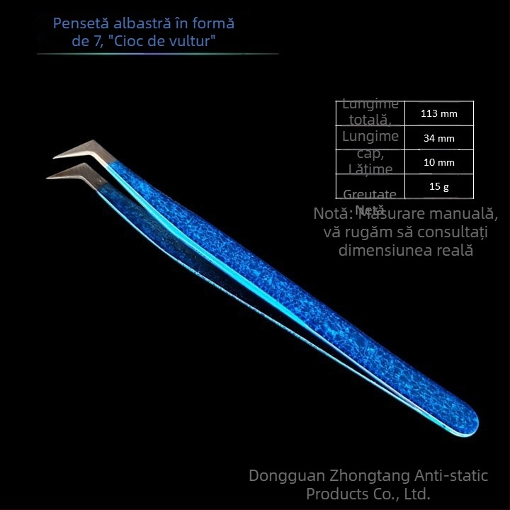 Instrument pentru aplicarea extensiilor de gene cu design floare de gheață și textură crăpată, din oțel inoxidabil, precizie înaltă