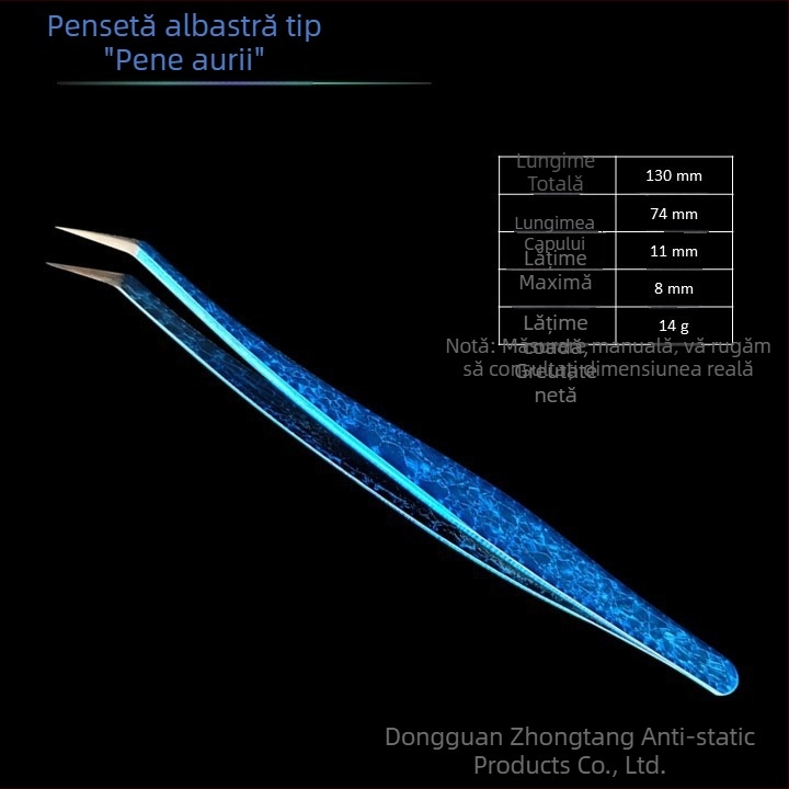 Instrument pentru aplicarea extensiilor de gene cu design floare de gheață și textură crăpată, din oțel inoxidabil, precizie înaltă