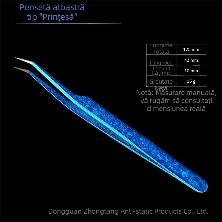 Instrument pentru aplicarea extensiilor de gene cu design floare de gheață și textură crăpată, din oțel inoxidabil, precizie înaltă