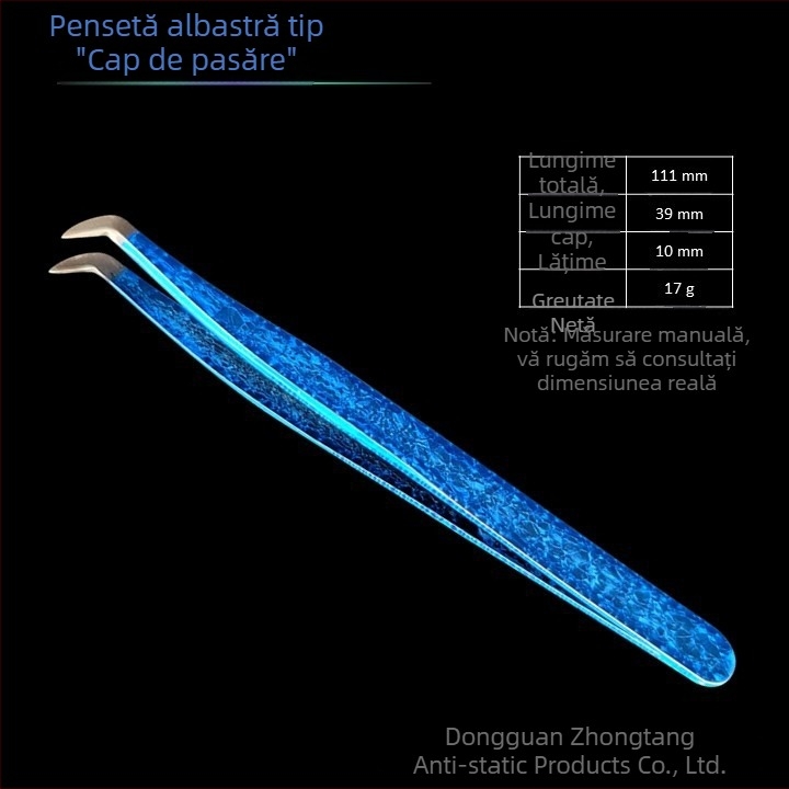 Instrument pentru aplicarea extensiilor de gene cu design floare de gheață și textură crăpată, din oțel inoxidabil, precizie înaltă