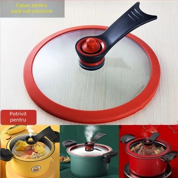 Capac mini pentru oală sub presiune, cu mâner fix, garnitură a valvei de presiune, design cu rață galbenă mică, capac din sticlă temperată pentru oală – accesorii