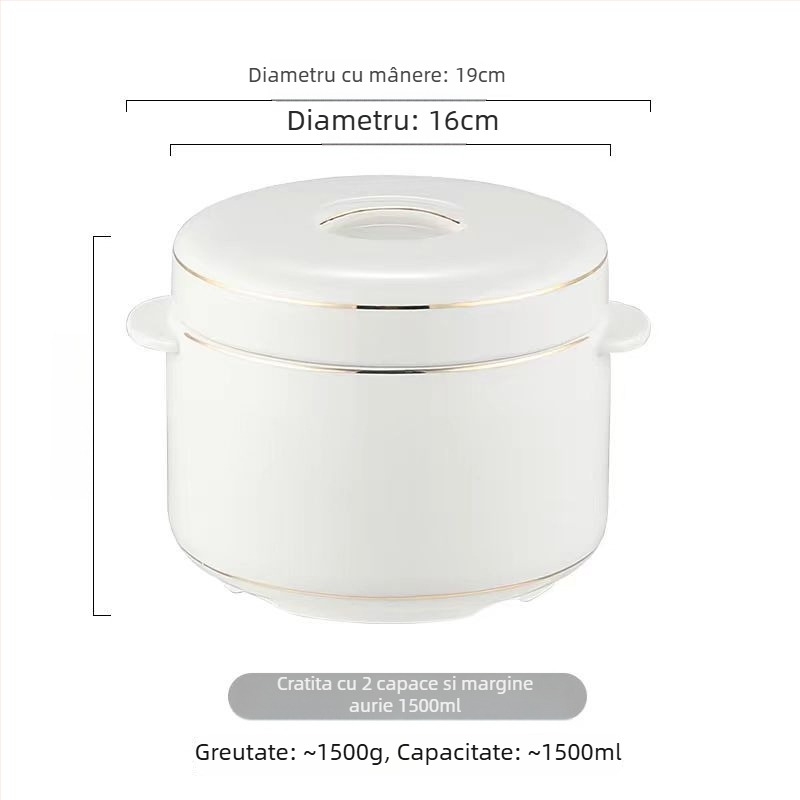 Oală ceramică pentru baie de abur cu capac dublu și recipient interior, pentru aburirea ouălor și cuib de pasăre.