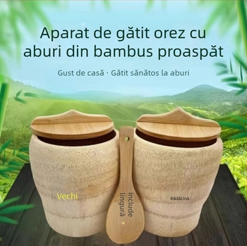 Vas de aburi din bambus cu rădăcină – mare cilindru din bambus pentru orez