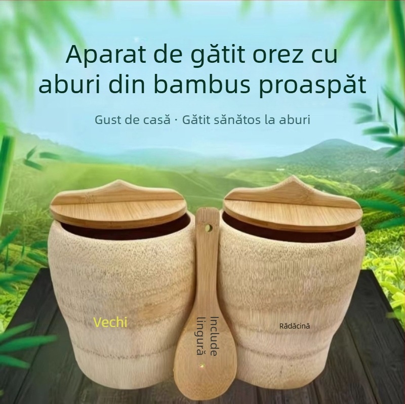 Vas de aburi din bambus cu rădăcină – mare cilindru din bambus pentru orez