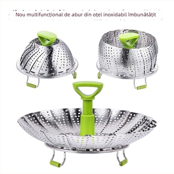 Coș de aburi din oțel inoxidabil, pliabil pentru bucătărie – coș retractabil pentru gătit cu aburi, multifuncțional