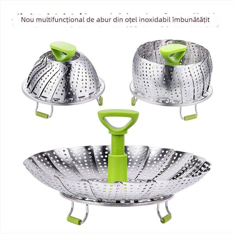 Coș de aburi din oțel inoxidabil, pliabil pentru bucătărie – coș retractabil pentru gătit cu aburi, multifuncțional