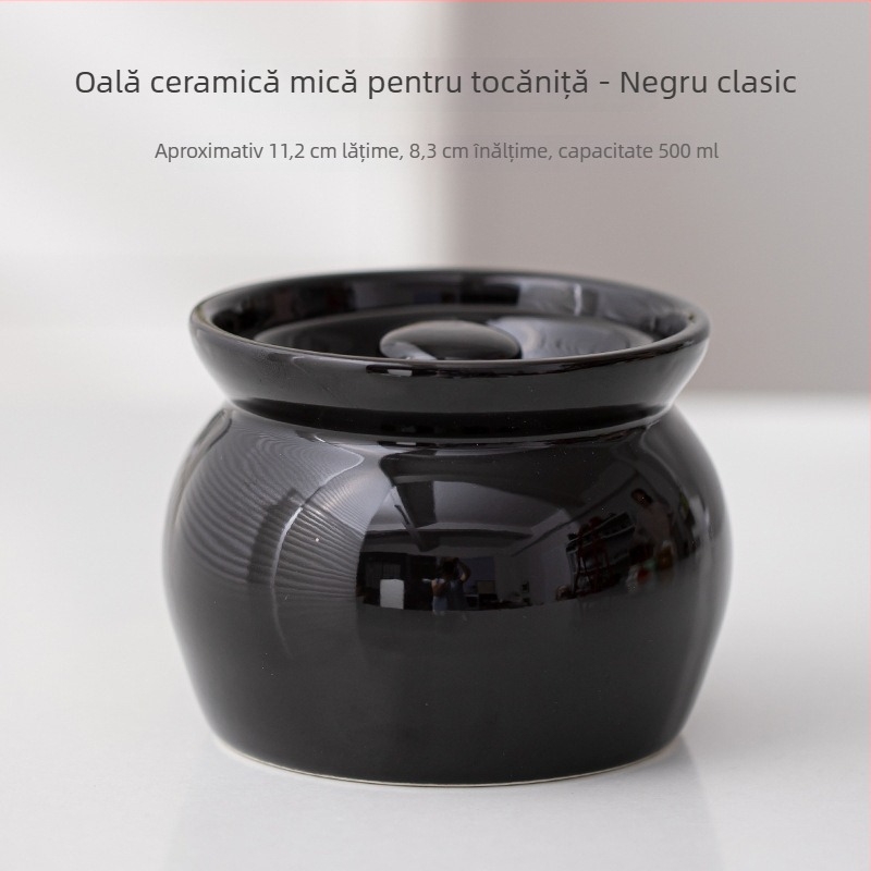 Oală ceramică mică cu capac, pentru tocănițe, supe, depozitare și servire la masă