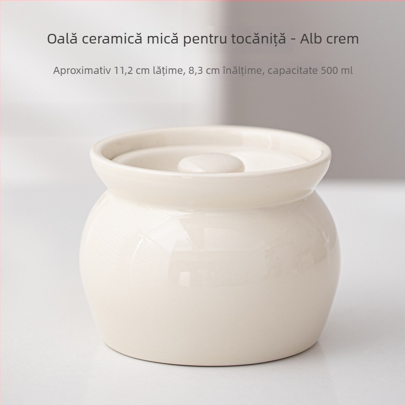 Oală ceramică mică cu capac, pentru tocănițe, supe, depozitare și servire la masă