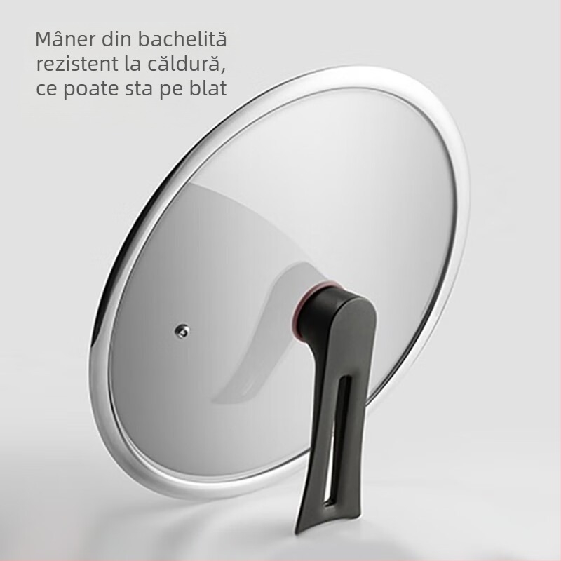 KATA capac din sticlă temperată în formă G pentru oale din oțel inoxidabil, tip T, capac rotund din sticlă pentru supe și tigăi