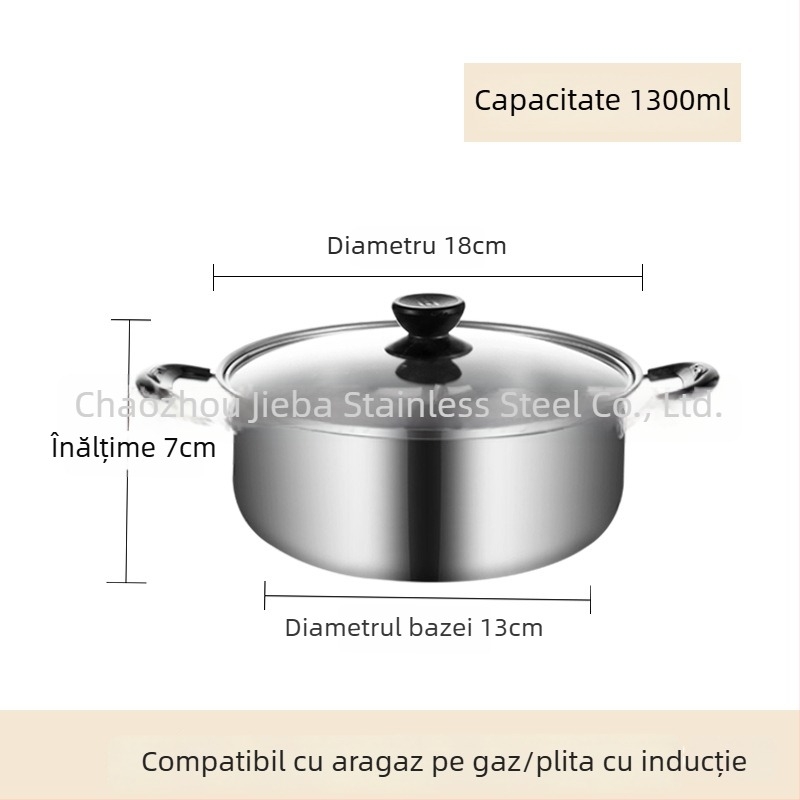 Oală de supă din oțel inoxidabil cu capac, clasă alimentară, construcție îngroșată, pentru uz casnic, compatibilă cu plite cu inducție și gaz, capacitate 2,1–3 L, material 430 din oțel inoxidabil