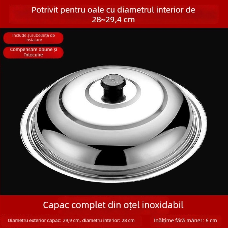 Cap de oală din sticlă temperată și oțel inoxidabil, transparent, pentru oale electrice, gătit la aburi și tigăi