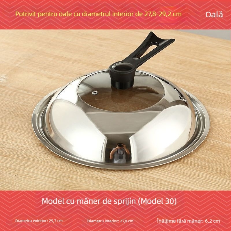 Cap de oală din sticlă temperată și oțel inoxidabil, transparent, pentru oale electrice, gătit la aburi și tigăi