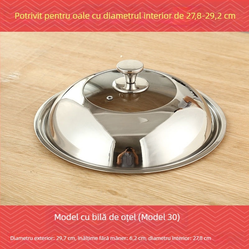 Cap de oală din sticlă temperată și oțel inoxidabil, transparent, pentru oale electrice, gătit la aburi și tigăi