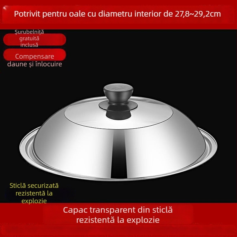 Cap de oală din sticlă temperată și oțel inoxidabil, transparent, pentru oale electrice, gătit la aburi și tigăi