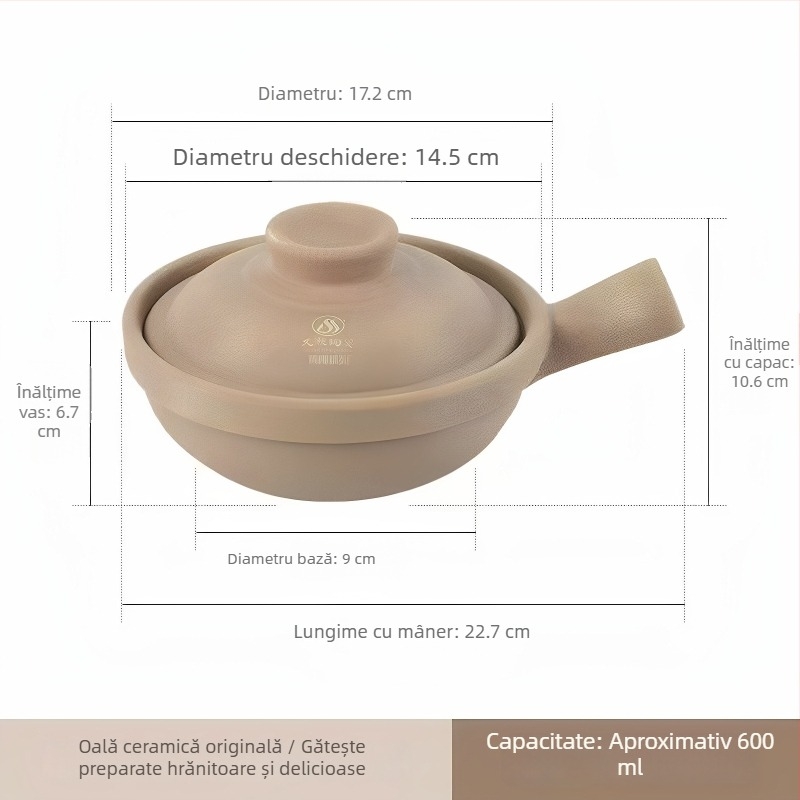 Jiushi ceramică din lut în stil cantonez pentru orez, cu mâner unic, fără glazură, rezistentă la temperaturi înalte, pentru gătit uscat
