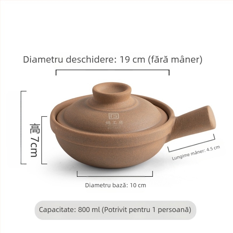 Jiushi ceramică din lut în stil cantonez pentru orez, cu mâner unic, fără glazură, rezistentă la temperaturi înalte, pentru gătit uscat