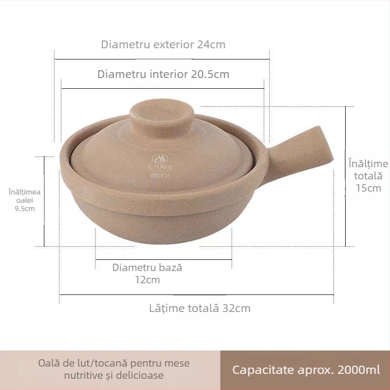 Jiushi ceramică din lut în stil cantonez pentru orez, cu mâner unic, fără glazură, rezistentă la temperaturi înalte, pentru gătit uscat