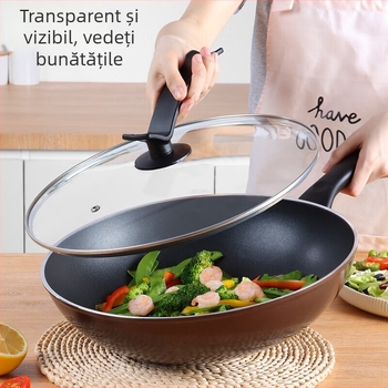 Capac de sticlă pentru bucătărie, transparent pentru wok și oală de supă, cu mâner stabil, rezistent la căldură