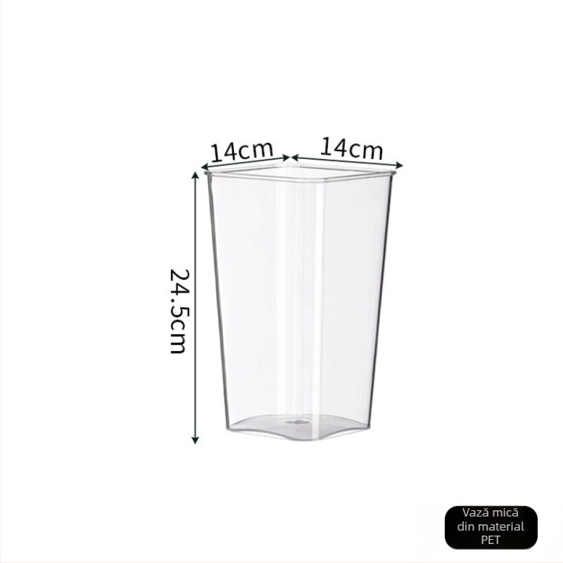 Recipient din acrilic pentru flori, rotund, din plastic transparent, pentru flori proaspete și buchete mari pătrate