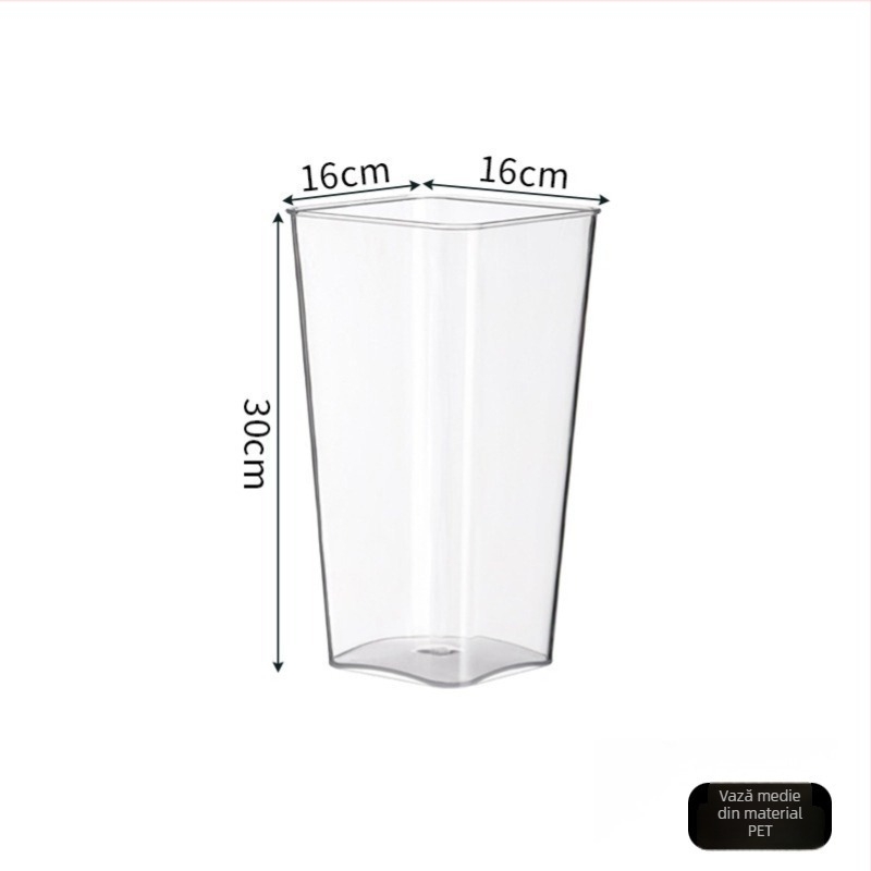 Recipient din acrilic pentru flori, rotund, din plastic transparent, pentru flori proaspete și buchete mari pătrate