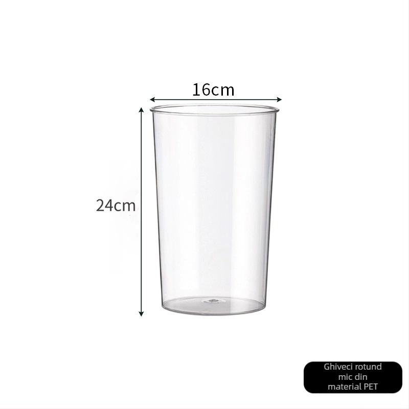 Recipient din acrilic pentru flori, rotund, din plastic transparent, pentru flori proaspete și buchete mari pătrate