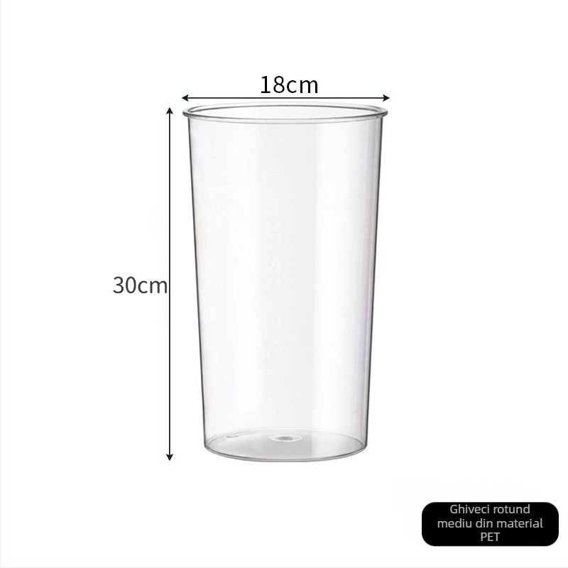 Recipient din acrilic pentru flori, rotund, din plastic transparent, pentru flori proaspete și buchete mari pătrate