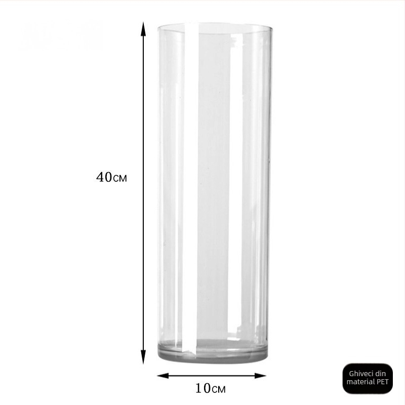 Recipient din acrilic pentru flori, rotund, din plastic transparent, pentru flori proaspete și buchete mari pătrate