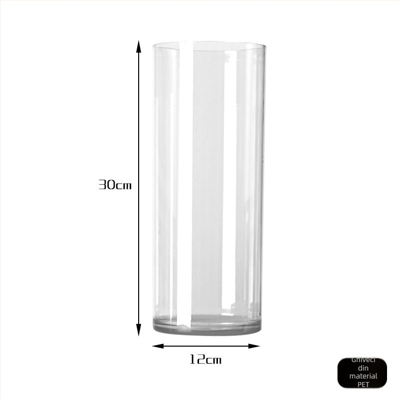 Recipient din acrilic pentru flori, rotund, din plastic transparent, pentru flori proaspete și buchete mari pătrate