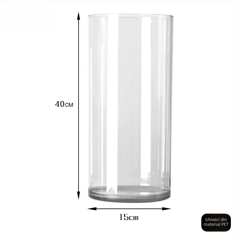 Recipient din acrilic pentru flori, rotund, din plastic transparent, pentru flori proaspete și buchete mari pătrate