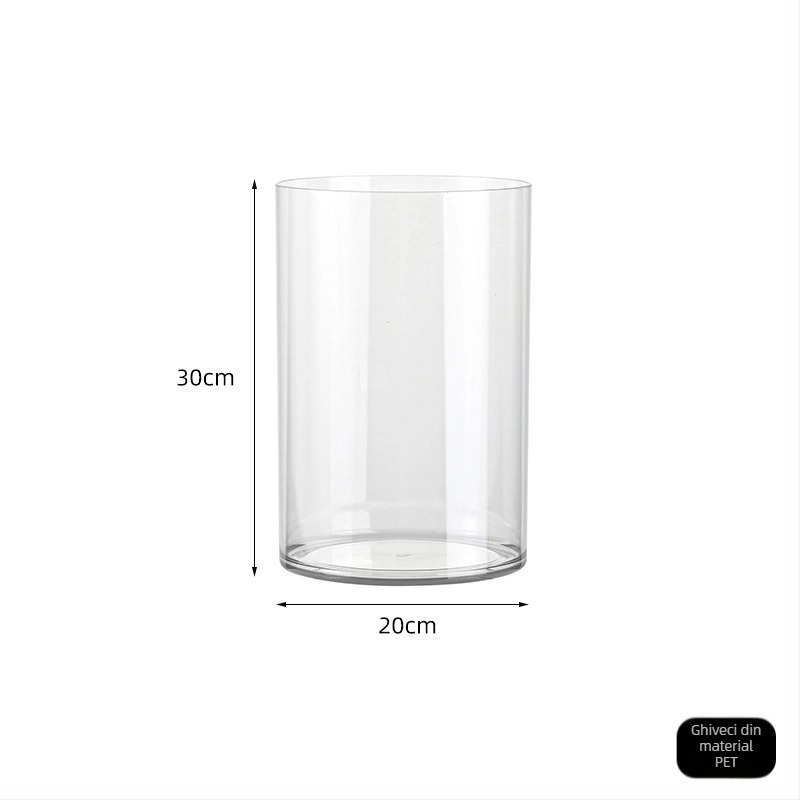 Recipient din acrilic pentru flori, rotund, din plastic transparent, pentru flori proaspete și buchete mari pătrate