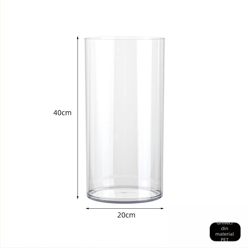 Recipient din acrilic pentru flori, rotund, din plastic transparent, pentru flori proaspete și buchete mari pătrate