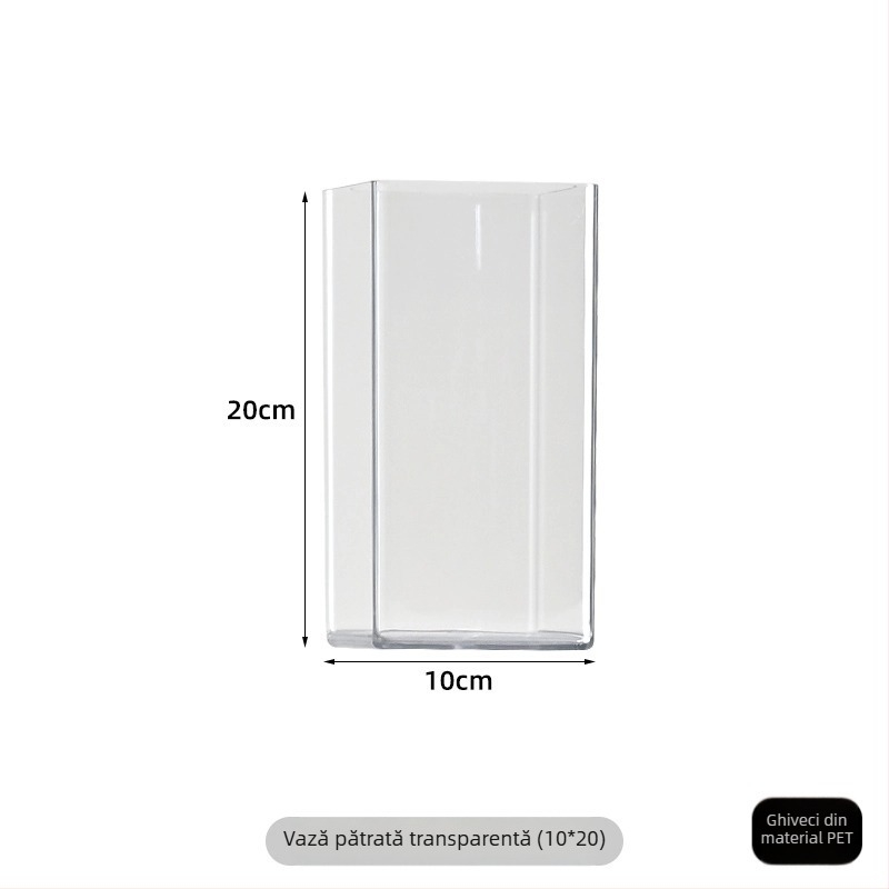 Recipient din acrilic pentru flori, rotund, din plastic transparent, pentru flori proaspete și buchete mari pătrate