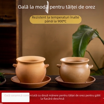 Caserolă ceramică, 1 L, ceramică brută, realizată manual, compatibilă cu plita pe gaz, rezistentă la temperaturi înalte, fără capac