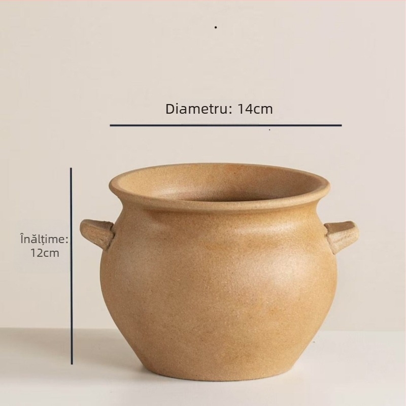 Caserolă ceramică, 1 L, ceramică brută, realizată manual, compatibilă cu plita pe gaz, rezistentă la temperaturi înalte, fără capac
