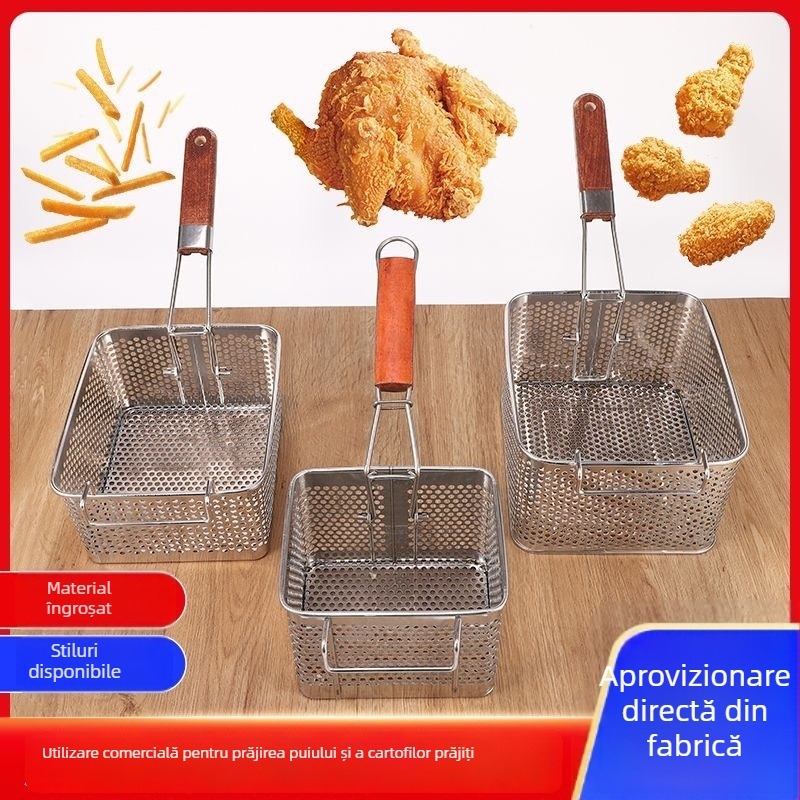 Friteuză comercială din oțel inoxidabil, cu coș rotund din plasă și filtru de ulei