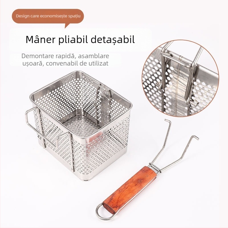 Friteuză comercială din oțel inoxidabil, cu coș rotund din plasă și filtru de ulei
