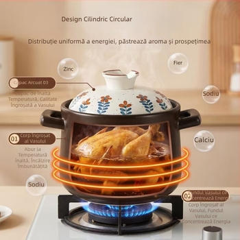 Oală ceramică de caserolă în stil japonez, cu capac, capacitate 5 L sau mai mare, protecție împotriva uscării, compatibilă cu aragazul pe gaz