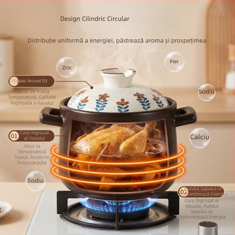 Oală ceramică de caserolă în stil japonez, cu capac, capacitate 5 L sau mai mare, protecție împotriva uscării, compatibilă cu aragazul pe gaz