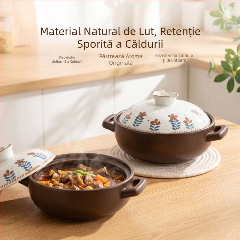 Oală ceramică de caserolă în stil japonez, cu capac, capacitate 5 L sau mai mare, protecție împotriva uscării, compatibilă cu aragazul pe gaz