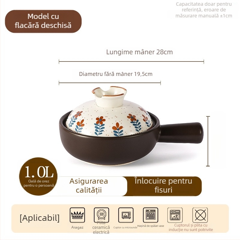 Oală ceramică de caserolă în stil japonez, cu capac, capacitate 5 L sau mai mare, protecție împotriva uscării, compatibilă cu aragazul pe gaz