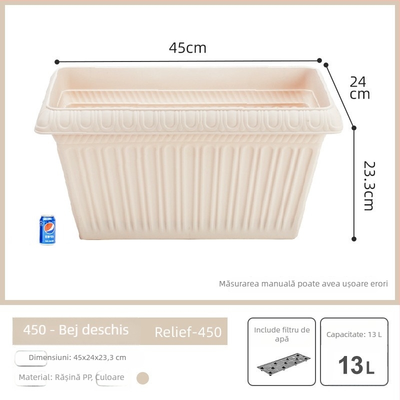 Ghiveci dreptunghiular pentru balcon, din rășină plastică, extra mare