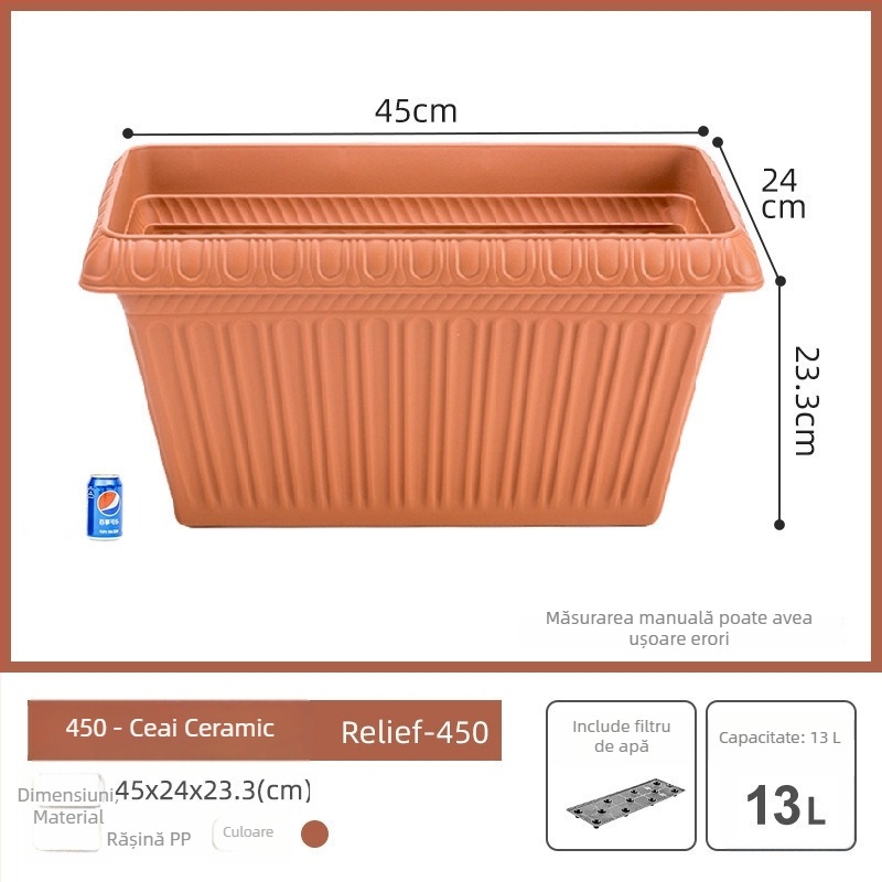 Ghiveci dreptunghiular pentru balcon, din rășină plastică, extra mare