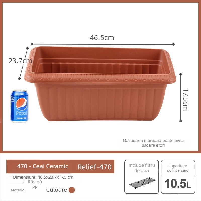 Ghiveci dreptunghiular pentru balcon, din rășină plastică, extra mare